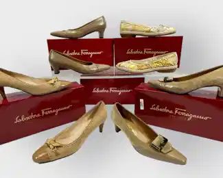 SALVATORE FERRAGAMO LADIES SHOES 4 PAIRS BEAUTIFUL NEUTRAL TONES SZ 8, 8.5
