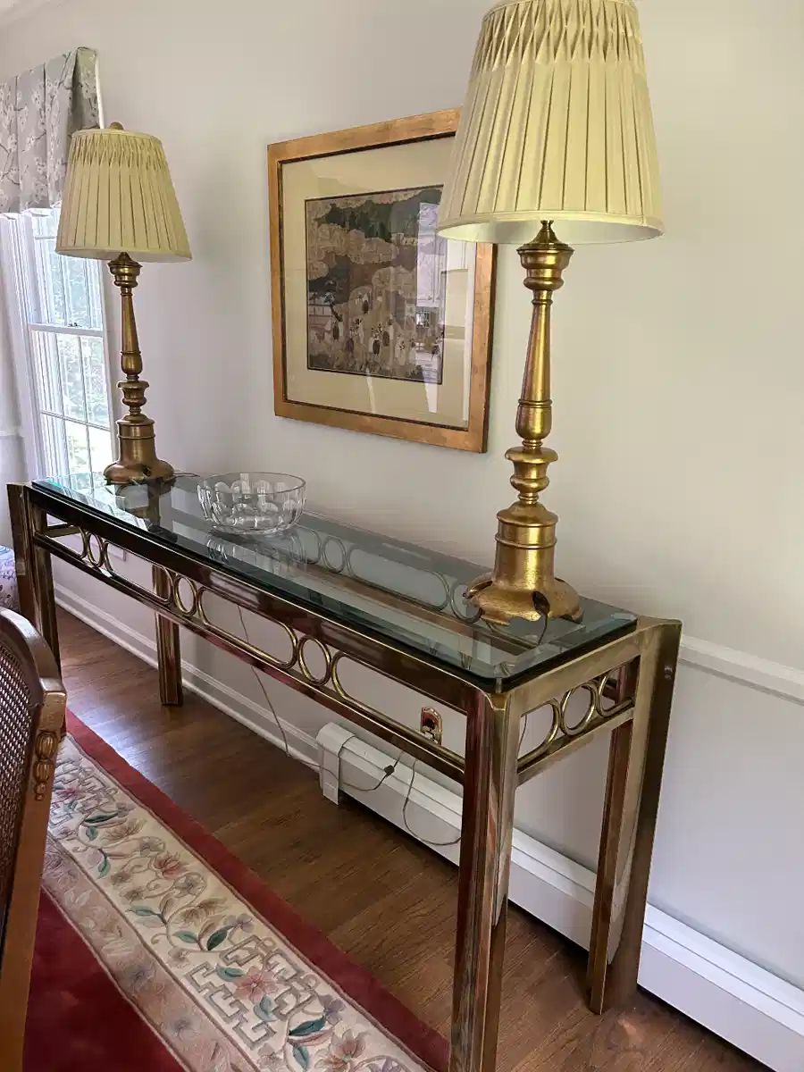 MASTERCRAFT BRASS AND GLASS TABLE