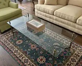 BRASS AND GLASS COFFEE TABLE. 