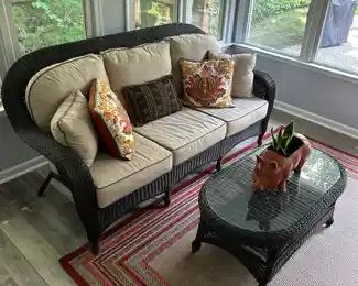 MINT CONDITION BLACK WICKER SOFA. USA MADE! 