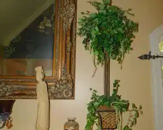 Silk Plant - Porcelain Vase - Composite Asian Figurine