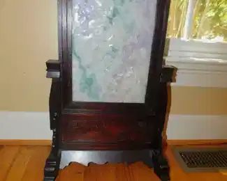 An Important Rare Pair Of Large Antique Green Apple & Lavender Jade Japanese Table Screen One Of  A Pair