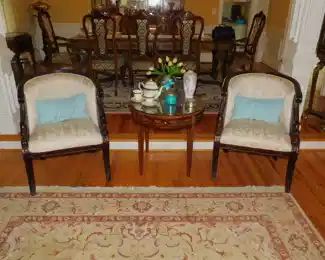Vintage Goose Neck Arm Chairs & Baker Table