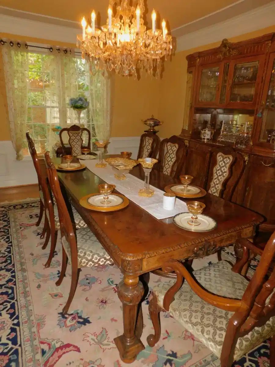 Antique French Louis XVI Carved Dining Table Has 8 Chairs With Extensions Seats 20