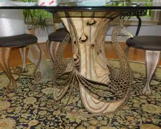 ADAC Glass Top  Peacock Dining Table With 4 Chairs