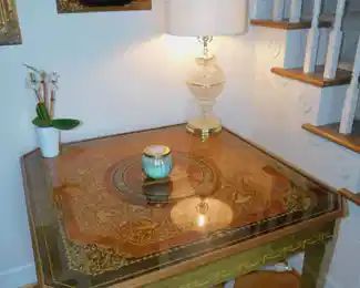 Vintage Italian Regency Sorrento Inlaid Wood Game Table & Accessories