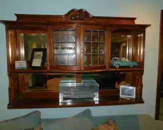 Antique English Leaded Glass Wall Cabinet