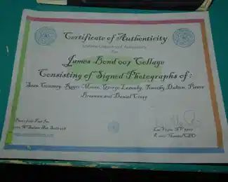 CERTIFICATE FOR JAMES BOND PHOTOS