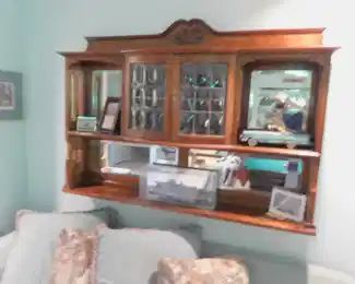 Antique English Leaded Glass Wall Cabinet