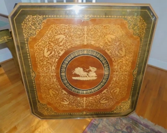 Vintage Italian Regency Sorrento Inlaid Wood Game Table & Accessories