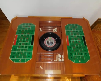 Vintage Italian Regency Sorrento Inlaid Wood Game Table & Accessories