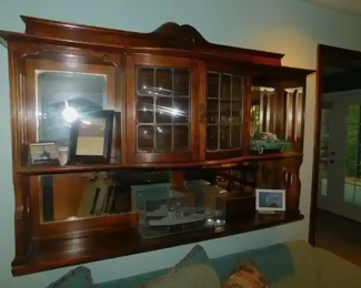 Antique English Leaded Glass Wall Cabinet