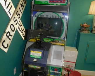 Dark Silouette Video Game & RR Crossing Sign