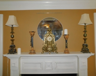 BRONZE CHERUB LAMPS AND CLOCK