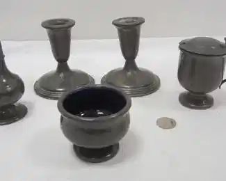Pewter - Creamer/Sugar have cobalt pottery inserts