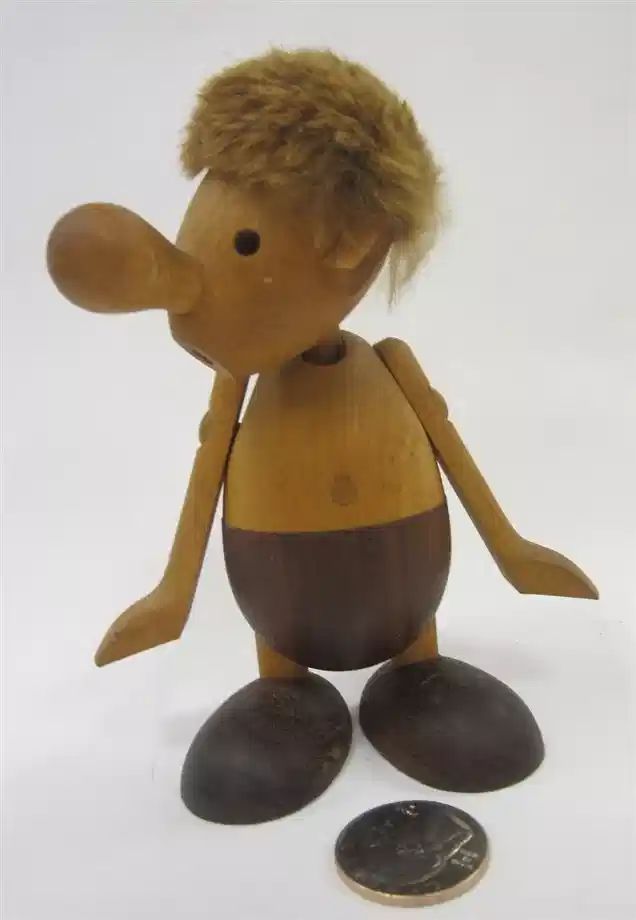 HANS BOLLING MID CENTURY WOOD TROLL STRIT TOY. SIGNED ON BASE