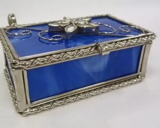 HINGED SLAG GLASS JEWELRY/TRINKET BOX