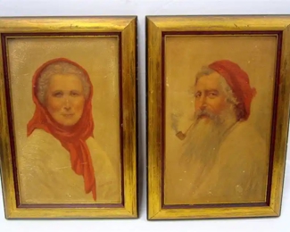 PAIR OF VINTAGE SYDNEY BELL PRINTS OF MAN AND WOMAN. SOME SPOTS AND SCRATCHES
