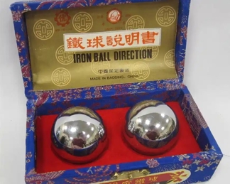 CHINESE IRON MUSICAL BALLS WITH BOX AND PAPER WORK