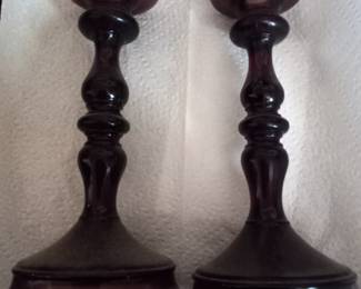 Purple Glass Candlesticks 