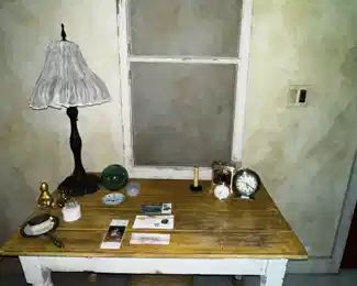 Table; lamp; clocks; sports tickets/Chicago Stadium pin