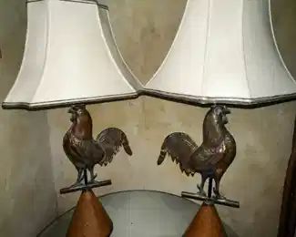Pair of rooster lamps