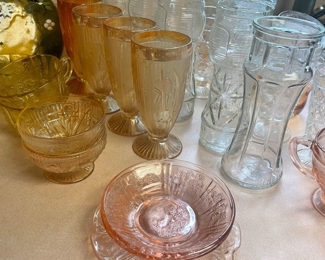 Carnival glass & pink depression glass