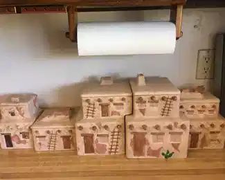 Ceramic "adobe village" canister set