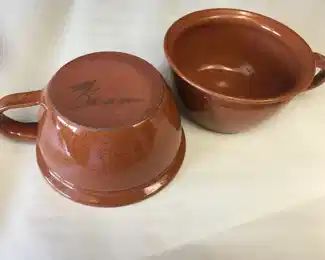 2-Artisan pottery soup bowls signed
