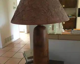 Solid wood lamp w/copper shade