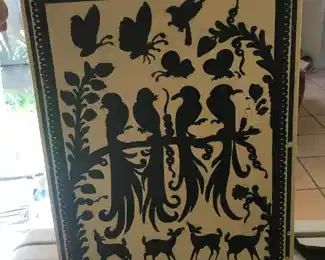 Lacquer "bird" wall art as is