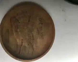 Carved wood plate from travels vintage