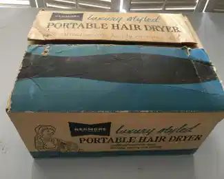 Vintage mid-century pink portable hair dryer w/box