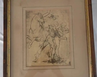 Vintage black & white art piece framed