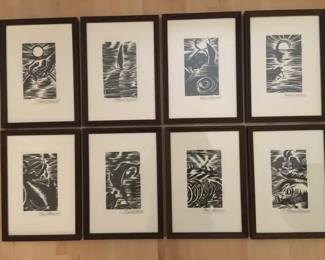 Beautiful 8-pc framed black & white signed