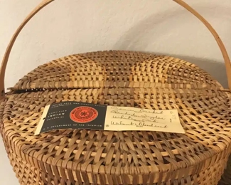 Hand-woven round picnic basket