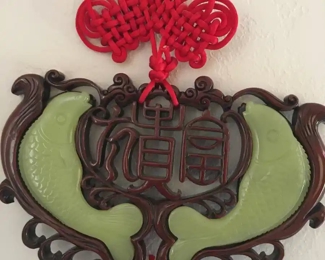 Chinese carved jade wall art piece large
