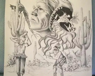 Signed Daniel Leon Native American art piece unframed