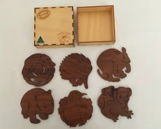 Australian wood coasters in wood box unused