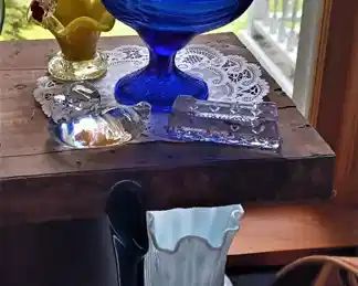 Cobalt glass Rooster on a candy dish !