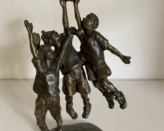 "Signed" Mark Hopkins bronze,  "Shooting Hoops"