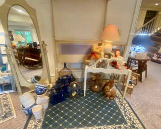 Twin bed headboard/full length mirror and accessories