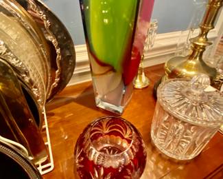 Art glass vase Poland-Cut colored red crystal