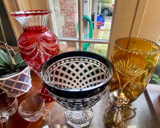 Czechoslovakian cut glass in black, amber and red