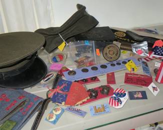 Variety of Military items. Including American Legion items. Pins, buttons, patches... World War II era.