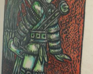 Mayan warrior block print