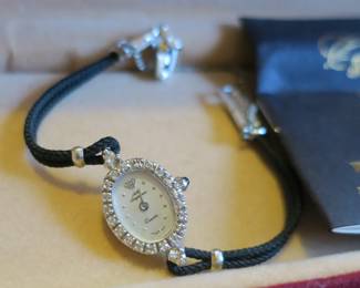 Vintage Jules Jurgensen ladies 14k gold watch with diamonds. Original case and box. Works!