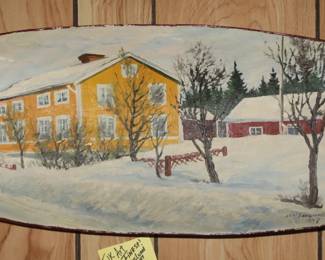 Finest vintage folk art, Painting on a wooden bowl.