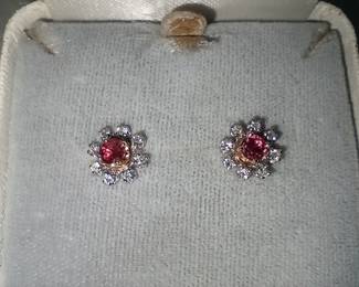 14k White gold & diamond enhancers with ruby posts