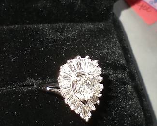 14k White gold diamond dinner ring, size 5 3/4"